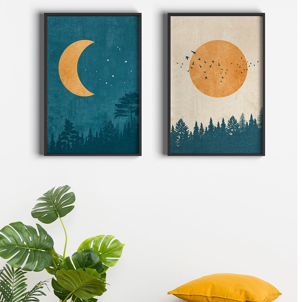 Abstract Sun & Moon Art Canvas