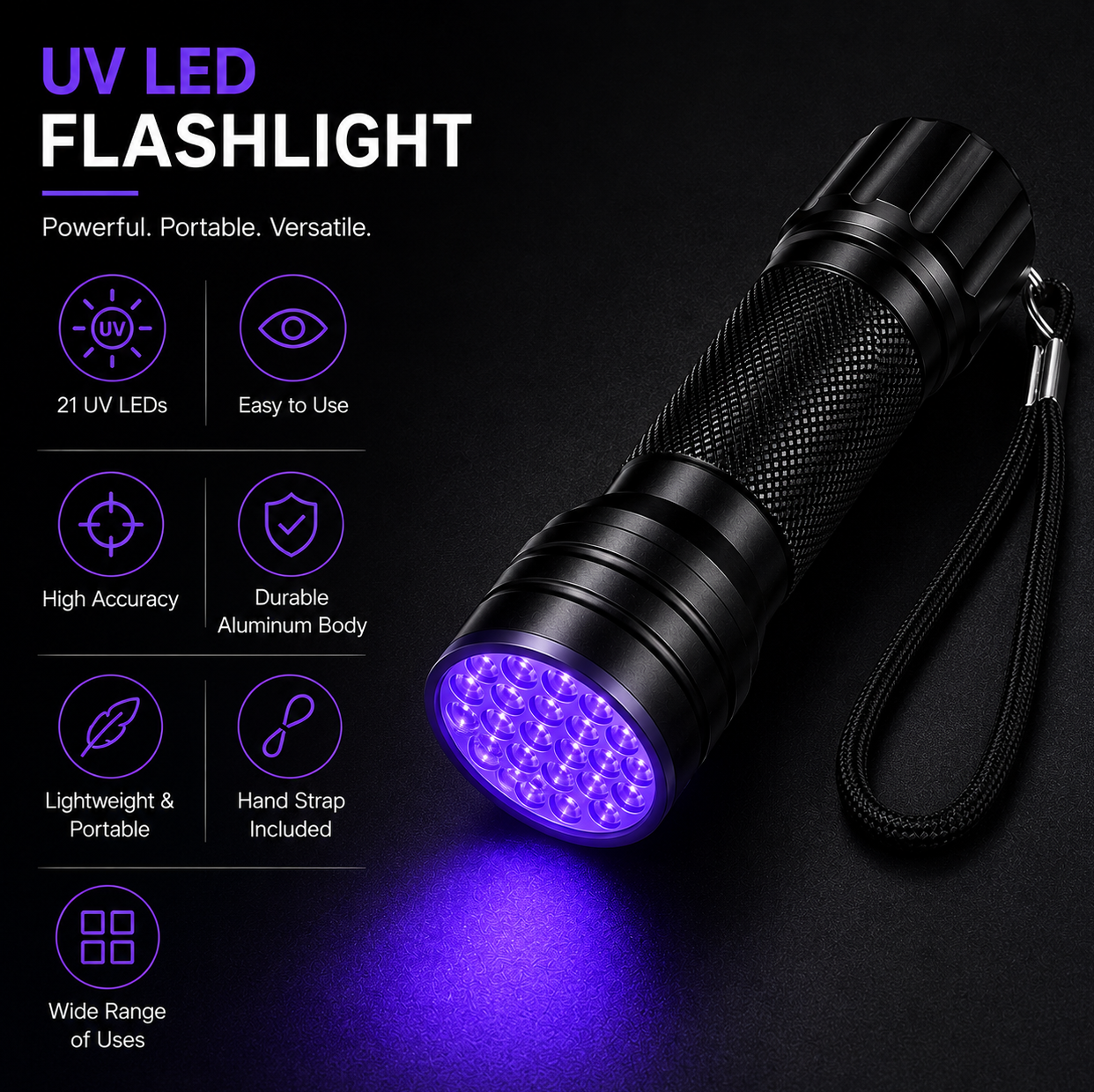 21 LED UV Flashlight - Ultraviolet Flashlight
