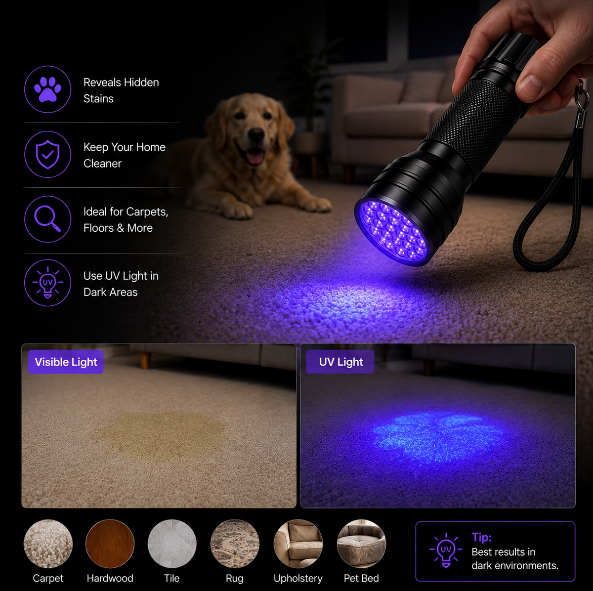 21 LED UV Flashlight - Ultraviolet Flashlight