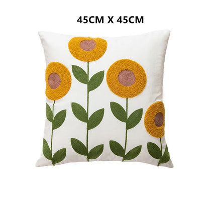 Floral Embroidered Canvas Cushion Cover