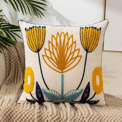 Floral Embroidered Canvas Cushion Cover