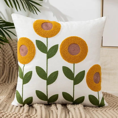 Floral Embroidered Canvas Cushion Cover