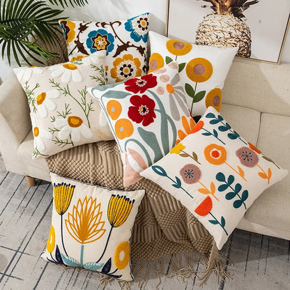 Floral Embroidered Canvas Cushion Cover