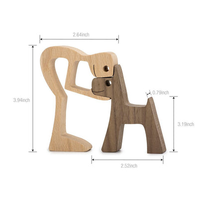 Wooden Woman/Man and Dog Sculpture